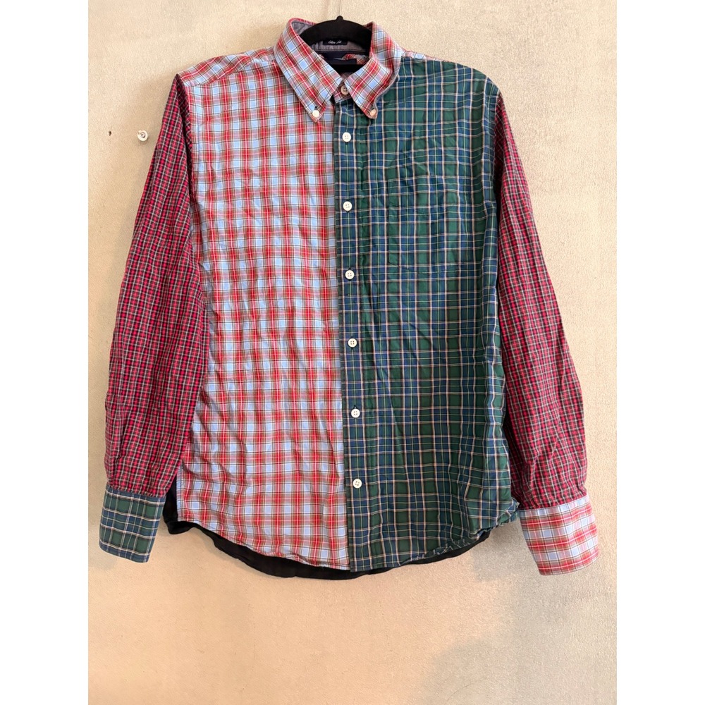 Tommy Hilfiger Mens Slim Fit Patchwork Plaid Button Down Shirt Multicolor Preppy